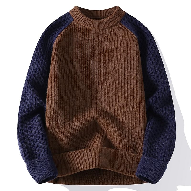Men's Round Neck Sweater for Autumn and Winter,Loose Thick Casual Warm Knitted Sweater2