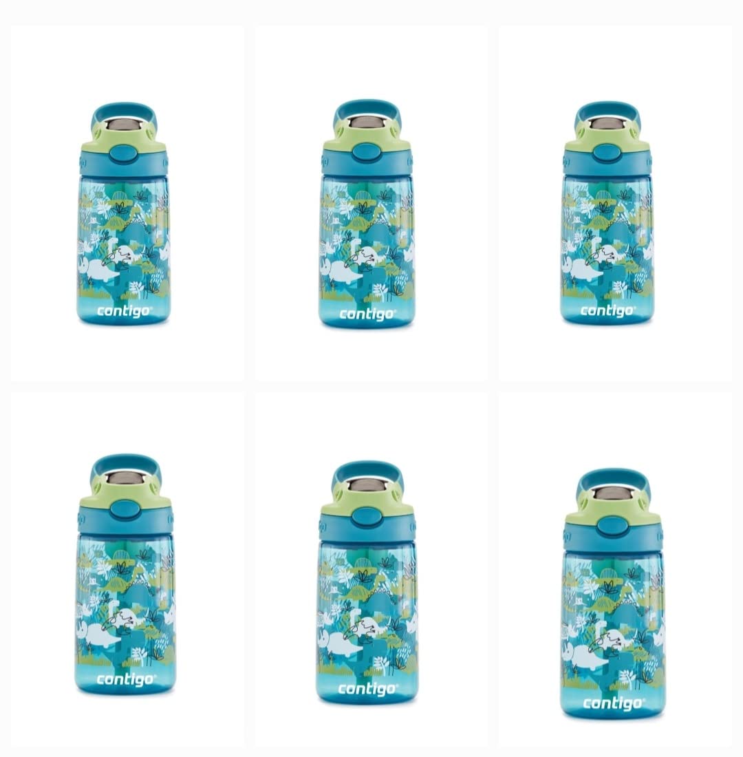 ContigoKids Water Bottle, 14 oz with Autospout Technology – Spill Proof, Easy-Clean Lid Design – Ages 3 Plus, Top Rack Dishwasher Safe – Dinos, 6 pack