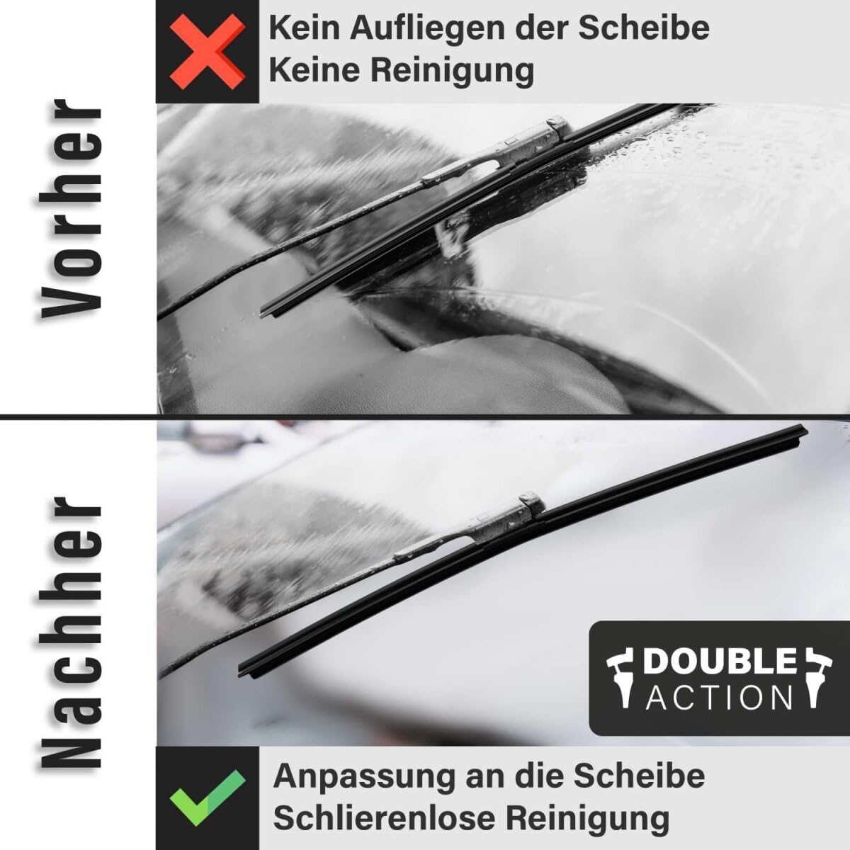 Wipers-Shop Scheibenwischer Double Action - Länge: 600/400mm - Set für Frontscheibe - WD307