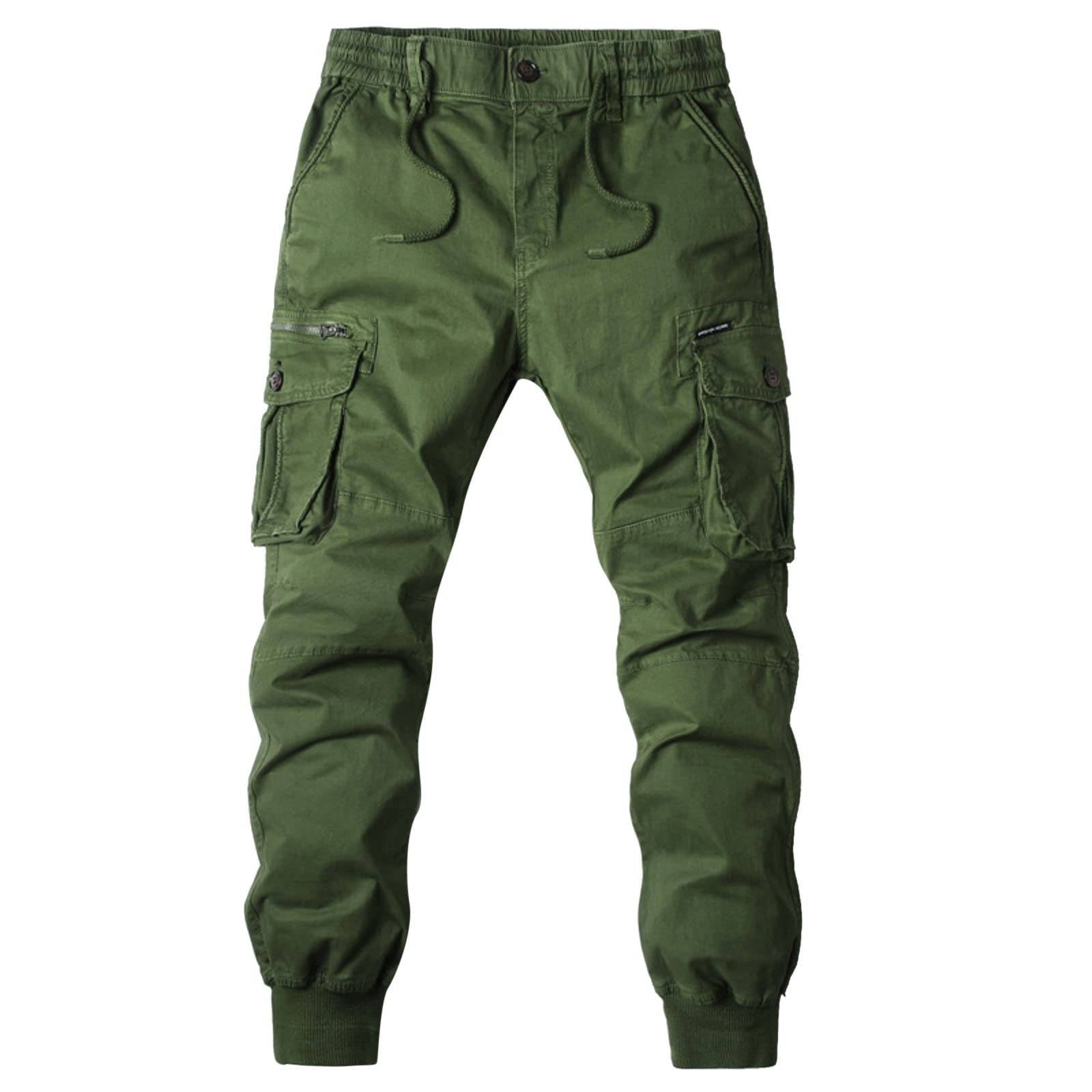 Mens Cargo Trousers Jogger Sweatpant Slim Fit Jogging Tracksuit Bottoms Elasticated Waist Straight Tapered Cuffed Ankle Trousers Multi-Pocket Cotton Combat Casual Ripstop Work Utility Safety Trousers