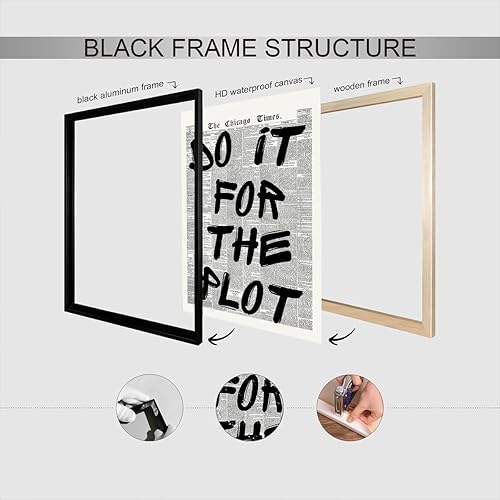 Miniatura 3 de Póster retro de periódico en blanco y negro con texto en inglés Do it for the plot, lienzo de pared con cita positiva, impresiones minimalistas,