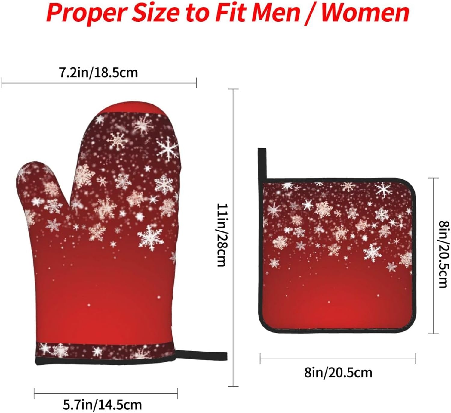 (Christmas) Baking 4-Piece Set: 2 Oven Mitts and 2 Pot Holders Heat Resistant Waterproof Hanging Loop for Kitchen Oven Grill Housewarming Gifts