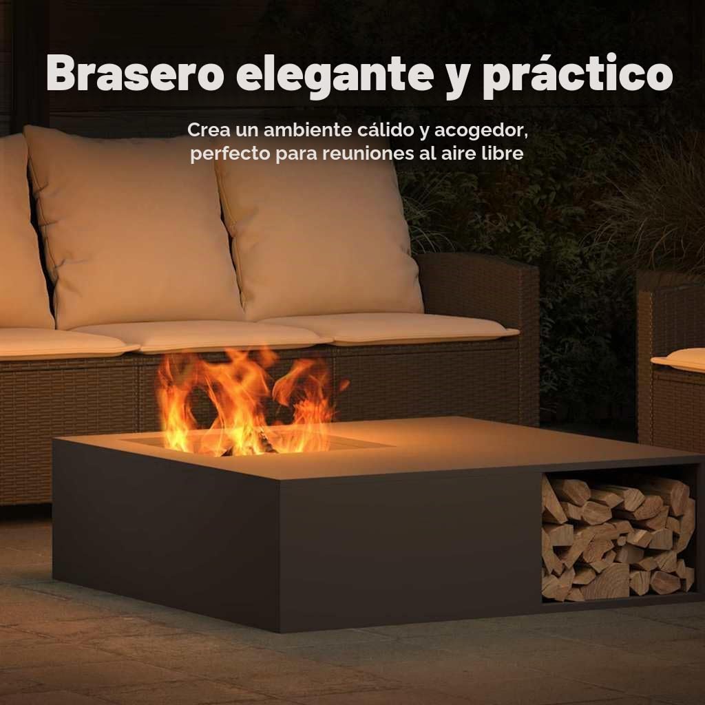 vidaXL Hoguera Negro 100 x 100 x 30 cm Acero, Chic fogón Cuadrado para jardín y terraza, diseño de Metal Moderno, Resistente al Calor, Ideal para reuniones al Aire Libre | Hecho de acero laminado en frío, construido para soportar condiciones al aire libre