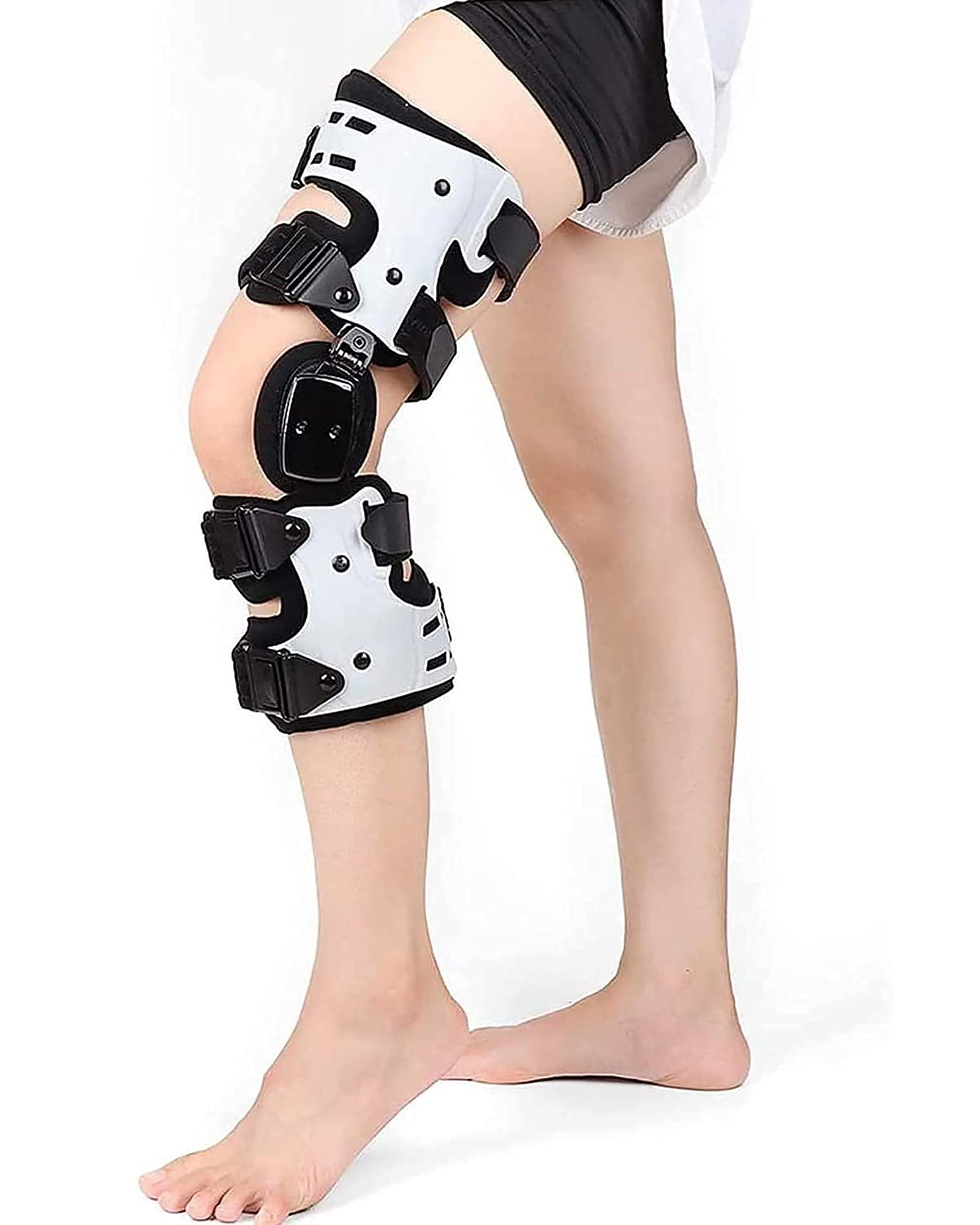 Rodillera con Bisagras, Longitud Ajustable, Fijación De La Articulación De La Rodilla, Ortesis, Soporte De Rodilla para Rehabilitación, Fractura De Ligamento Y Menisco, R(Izquierda)