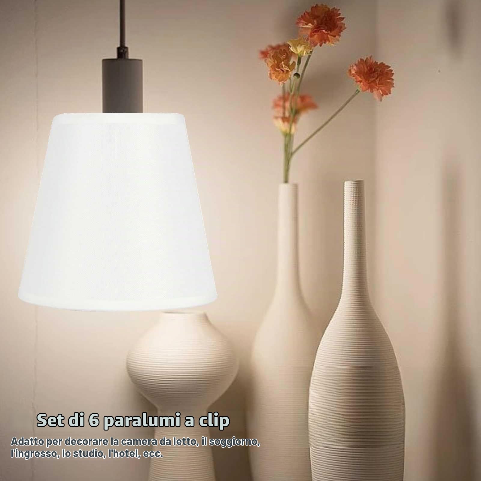 HERCHR set di 6 paralumi a clip per lampade e lampadari classico, Ricambio paralume in tessuto, Piccolo Paralumi realizzato a mano, Paralume Moderno bianco per Lampadario, 3,5 X 5,2 X 5,5 Pollici