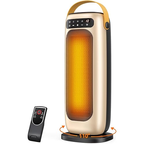 Space Heater, 1500W PTC Ceramic Electric Heaters for Indoor Use with Remote, 4 Levels Room Heater with LED Touch Display, 110° Oscillation,10H Timer,Fast & Safe Portable Heater for Bedroom Office