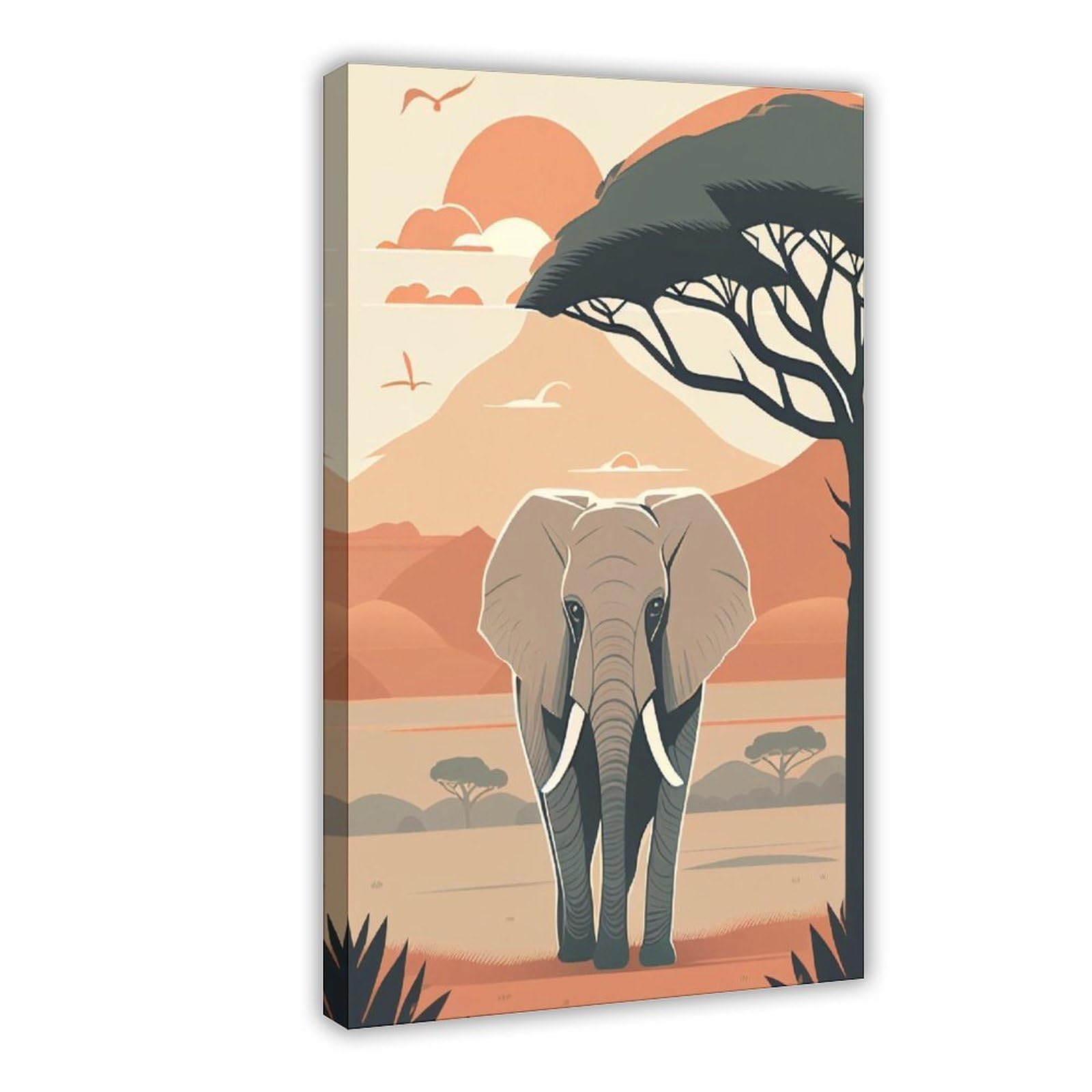 Bareronor African Elephant Sunset Canvas Poster for Dorm Room Decor Gift