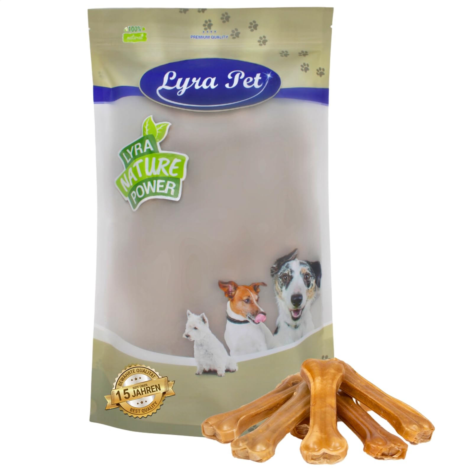 Lyra Pet® 50 os à mâcher en Peau de bœuf env. 16 cm, Snack séché Chiens | Os pour chiens riche en protéines | Hygiène dentaire | Long plaisir à mâcher | Naturel & pauvre en graisses
