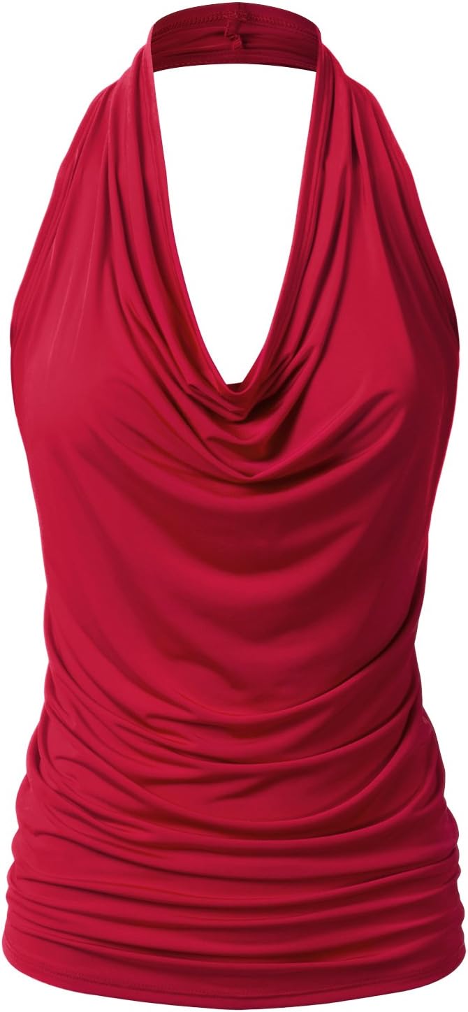 EIMIN Women's Casual Halter Neck Draped Front Sexy Open Back Tank Top (S-3XL)