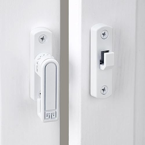 Miniatura 7 de Paquete de 2 cierres blancos para puerta de granero, cerradura de puerta ajustable de 90180 grados, cierre de cerradura de puerta de ángulo recto de