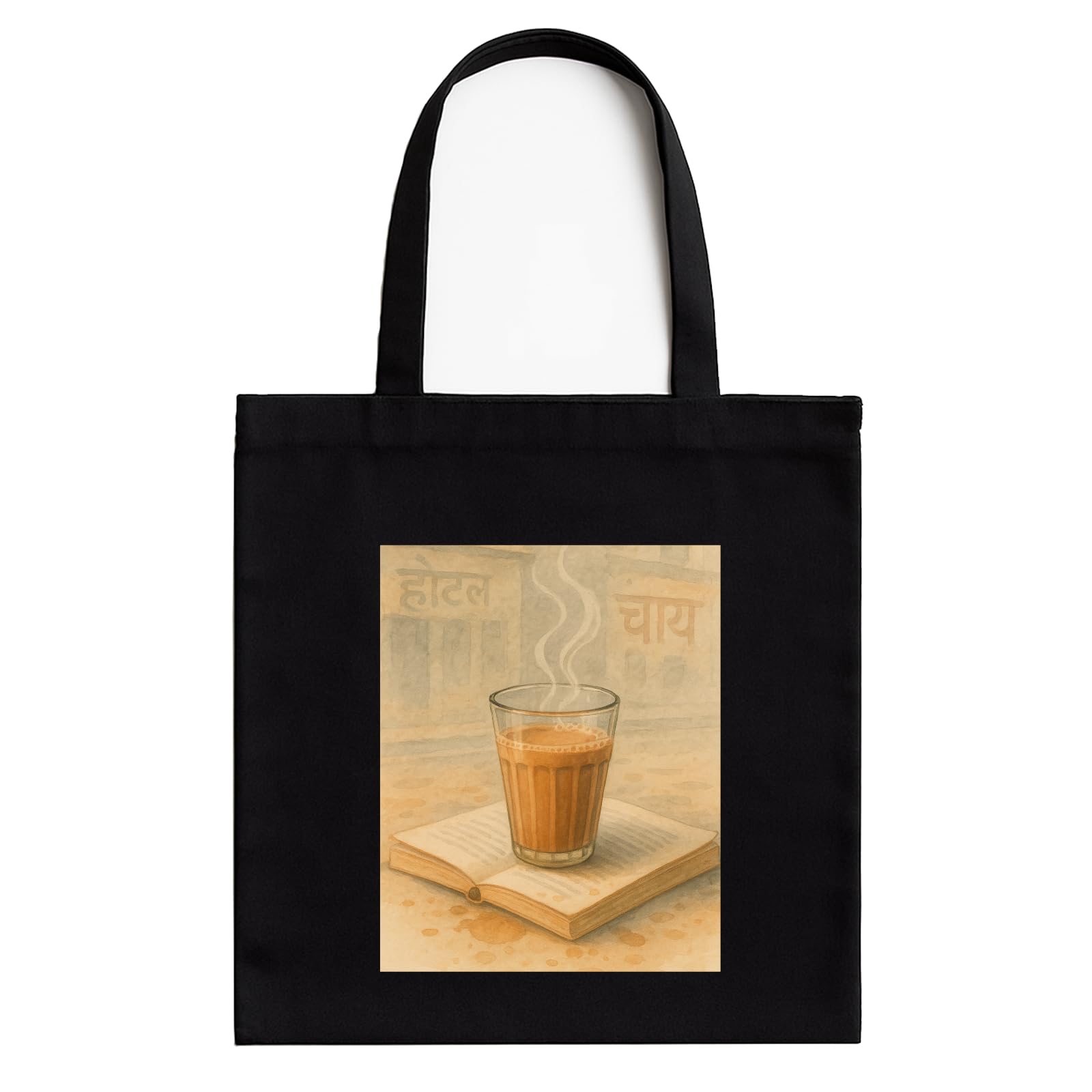 Black Cotton Tote Bag for Women & Men with Printed A4 Pocket | Books & Coffee Quote | Stylish Canvas Tote for College, Work, Gifting| Zipper, 100% Cotton,