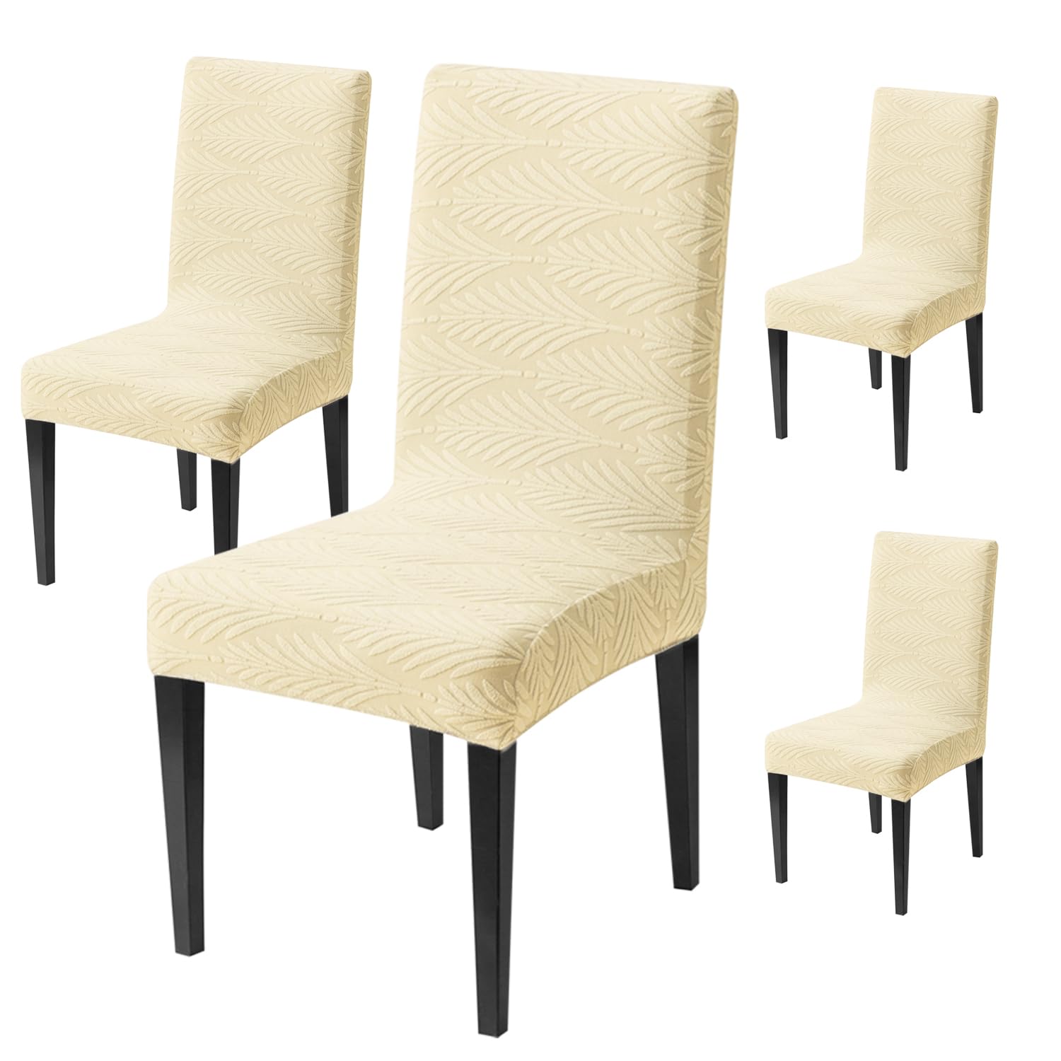 House of Quirk Modern Stretch Chair Cover – 220 GSM Jacquard Fabric, Universal Fit Short Dining Seat Protector, Washable Slipcover (Beige, Pack of 4)-image-33