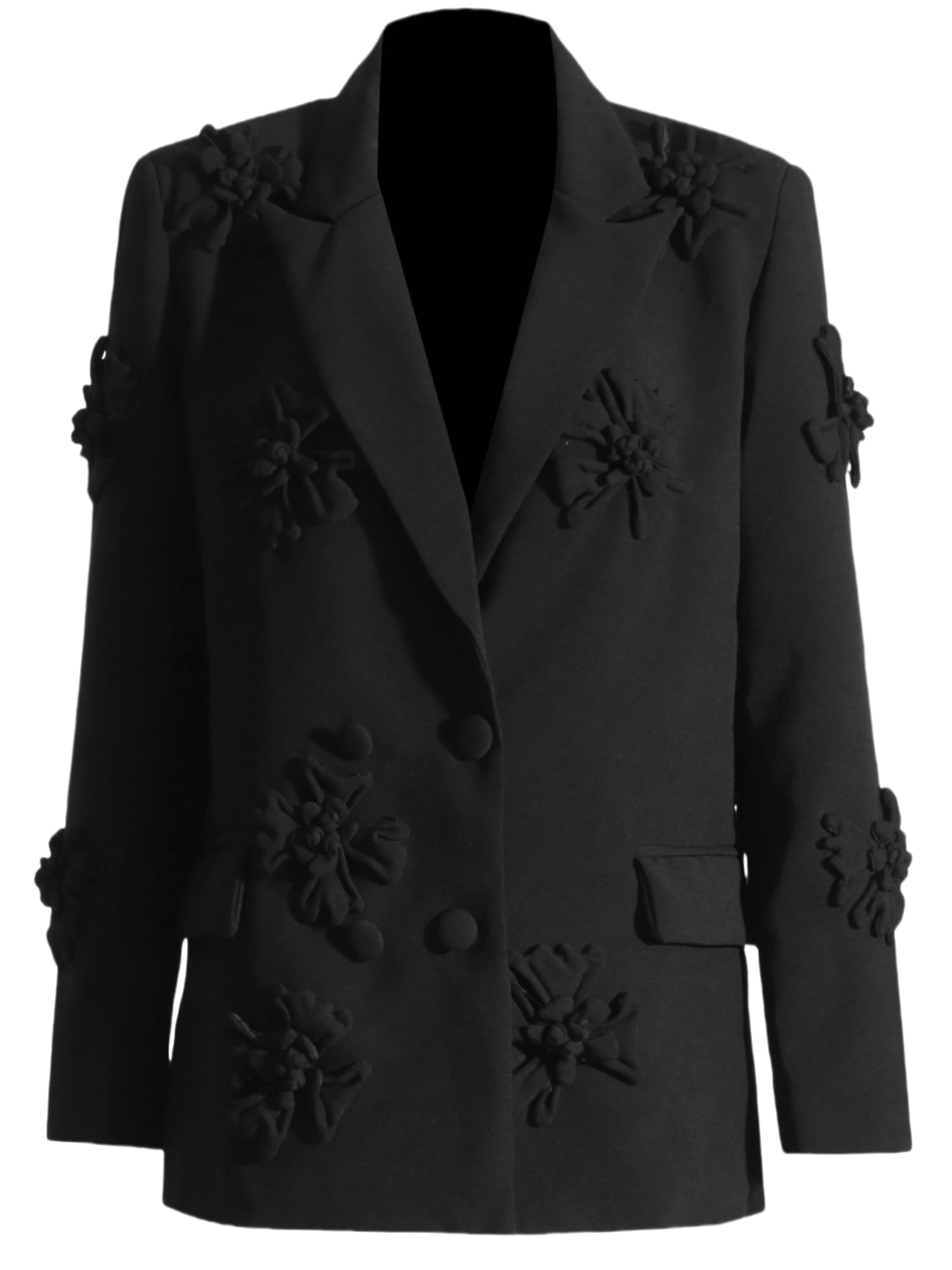 Womens Blazer Coats Notched Long Sleeve Double Breasted Jacket Flower Appliques Wedding Party Long Blazers