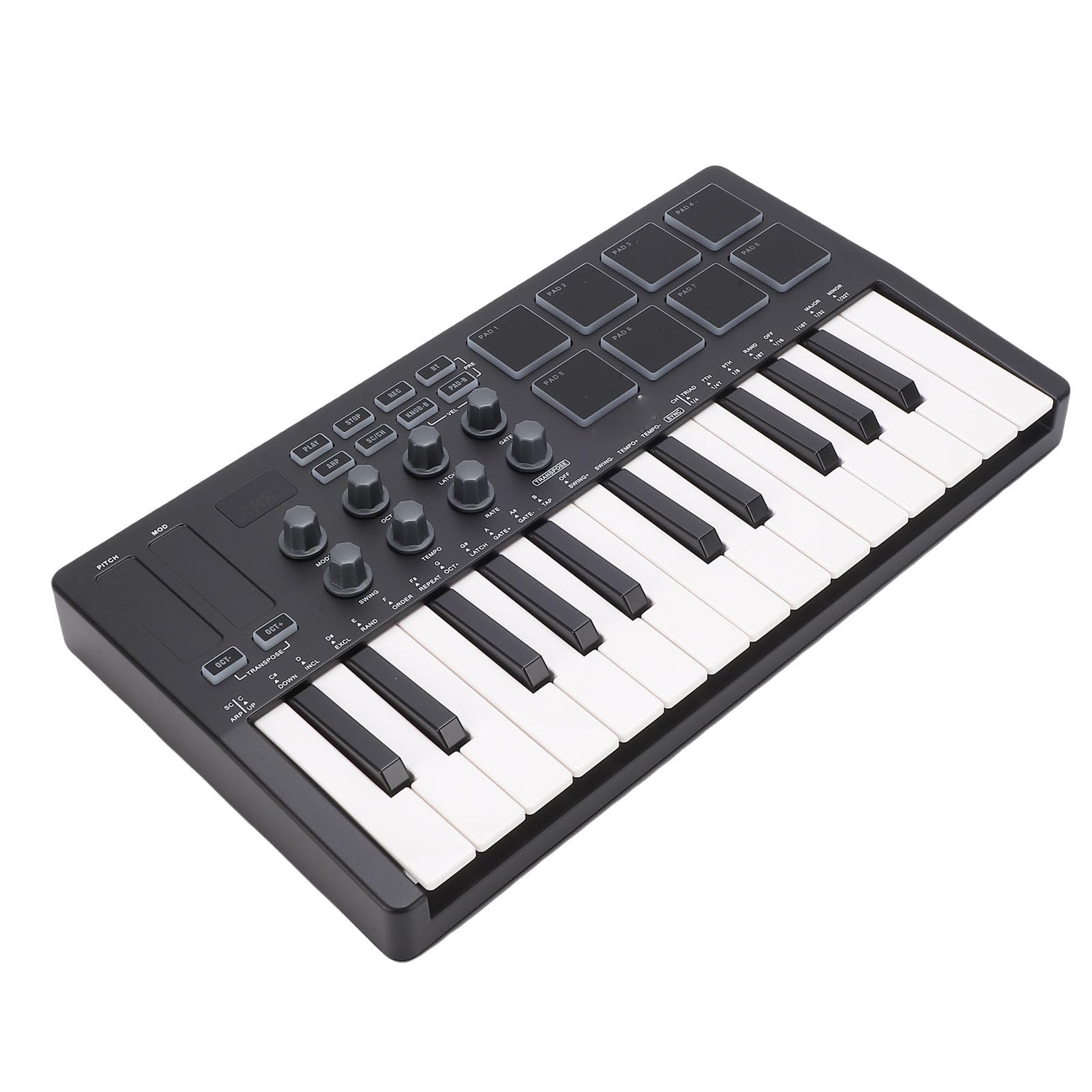 Fockety Controller Tastiera MIDI, 25 Tasti con Rilevamento della Forza 8 Pad Retroilluminati RGB 8 Codificatori Assegnabili 2 Touch Strip, con connettività, per Produzione Musicale