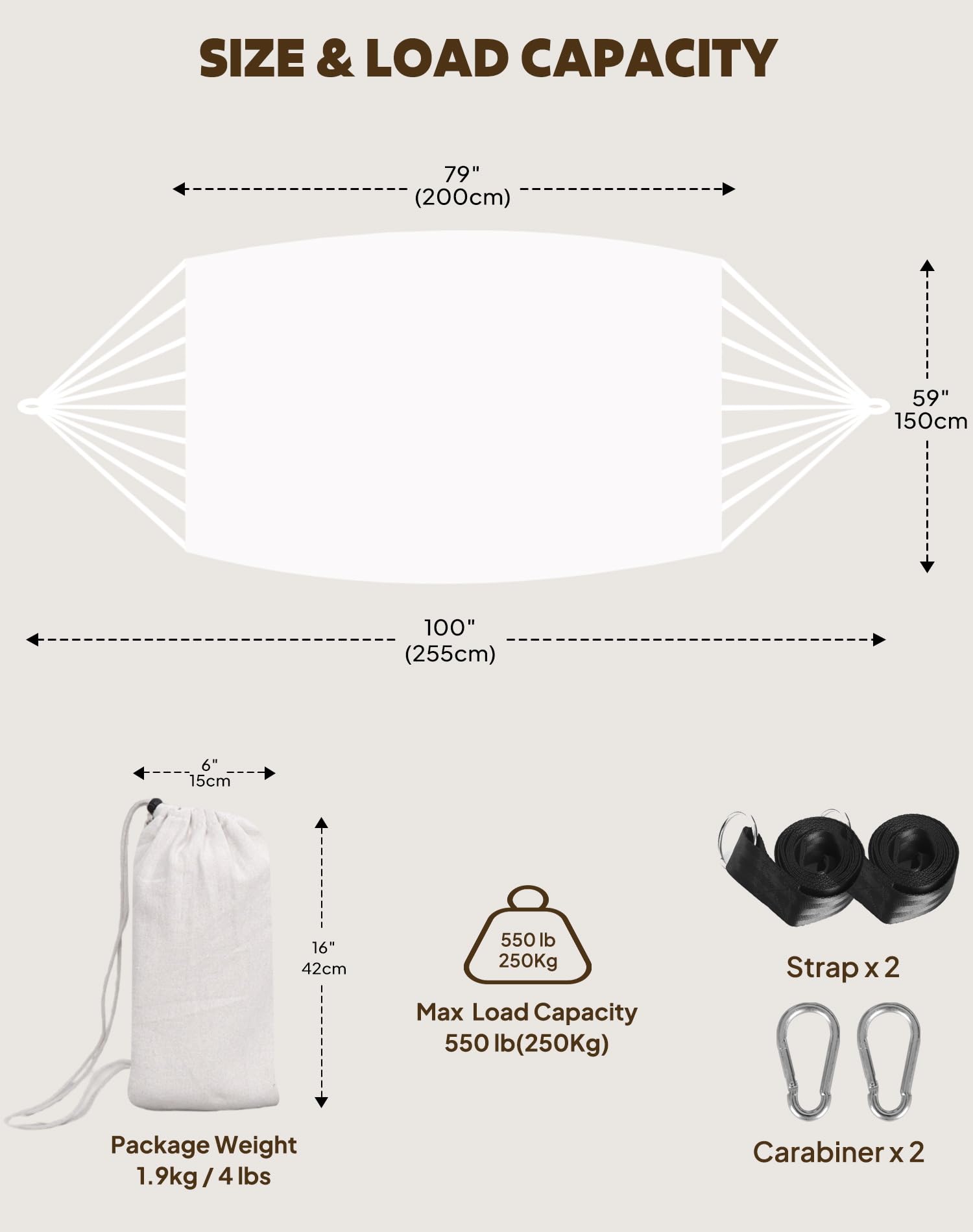 ANYOO Hamacs en coton portable avec sangles d'arbre, installation facile, lit suspendu intérieur/extérieur, capacité de 250 kg, parfait pour le jardin, le camping, les voyages