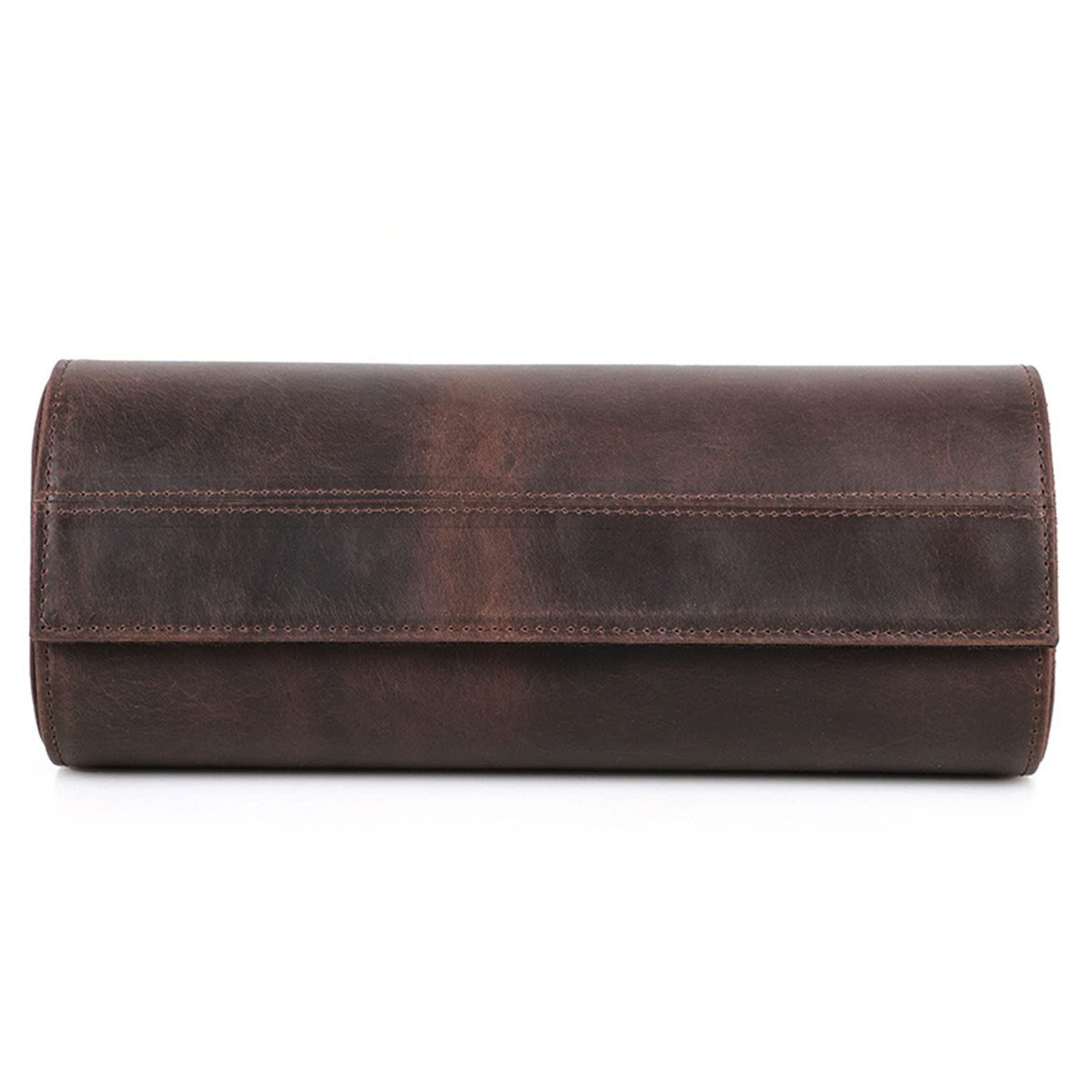 Estuche De Cuero Para Relojes - Estuche De Viaje Ovalado Para Relojes - Organizador Para Guardar Y Exponer 3 Relojes, Estuche Portátil Para Relojes De Exterior - Marrón