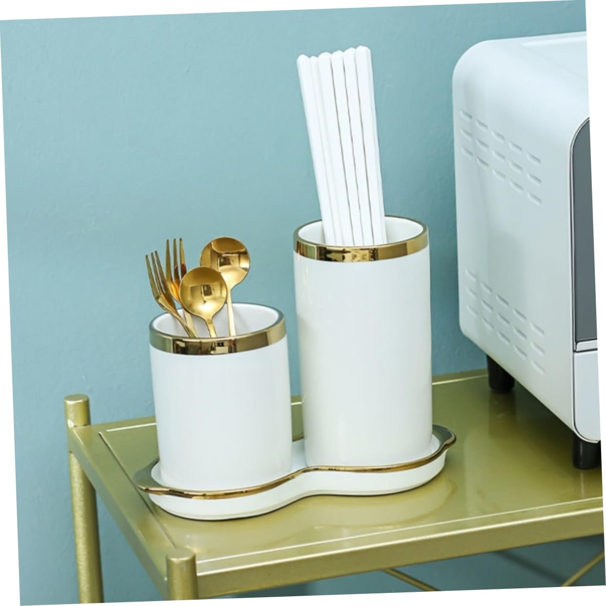 IMIKEYA Soporte para Utensilios de Cocina de Cerámica Color Blanco Drenaje