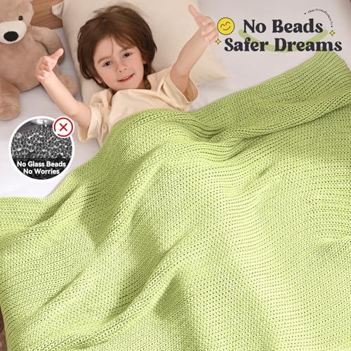 Guohaoi Knitted Weighted Blanket Kids (Light Green 36"x48" 5lbs) No Beads Cooling Heavy Blanket, Home Decor Breathable Chunky Knit Throw Blanket for All-Season Use