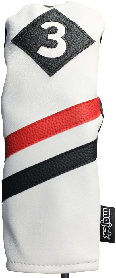 Majek Retro Golf Headcovers White Red and Black Vintage Leather Style 1 3 5 X Driver Fairway and Hybrid Head Covers Fits 460cc Drivers Classic Look : Sports & Outdoors