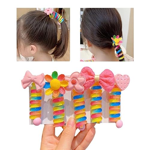 5 bandas coloridas para el cabello para niños, bandas de pelo de alambre de teléfono, resistente al desgaste, soporte para cola de caballo para