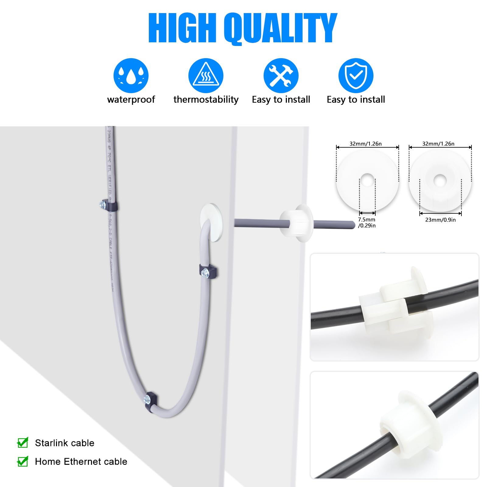 Starlink Kabel-Wandtüllen 6 Stück - Silikon Durchführungen 3/4 Zoll Für Ethernet Kabel