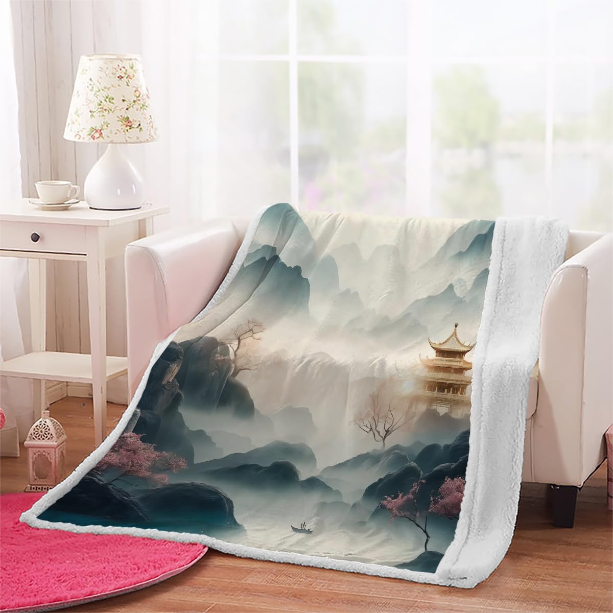 Générique 3D Plaid Couverture Japon Style 150x200cm Microfibre Ultra Douce et Chaude Montagne Couverture Polaire Confortable Sherpa Blanket pour Canapé Couvre Lit Toutes Saisons（MXX 24-9）