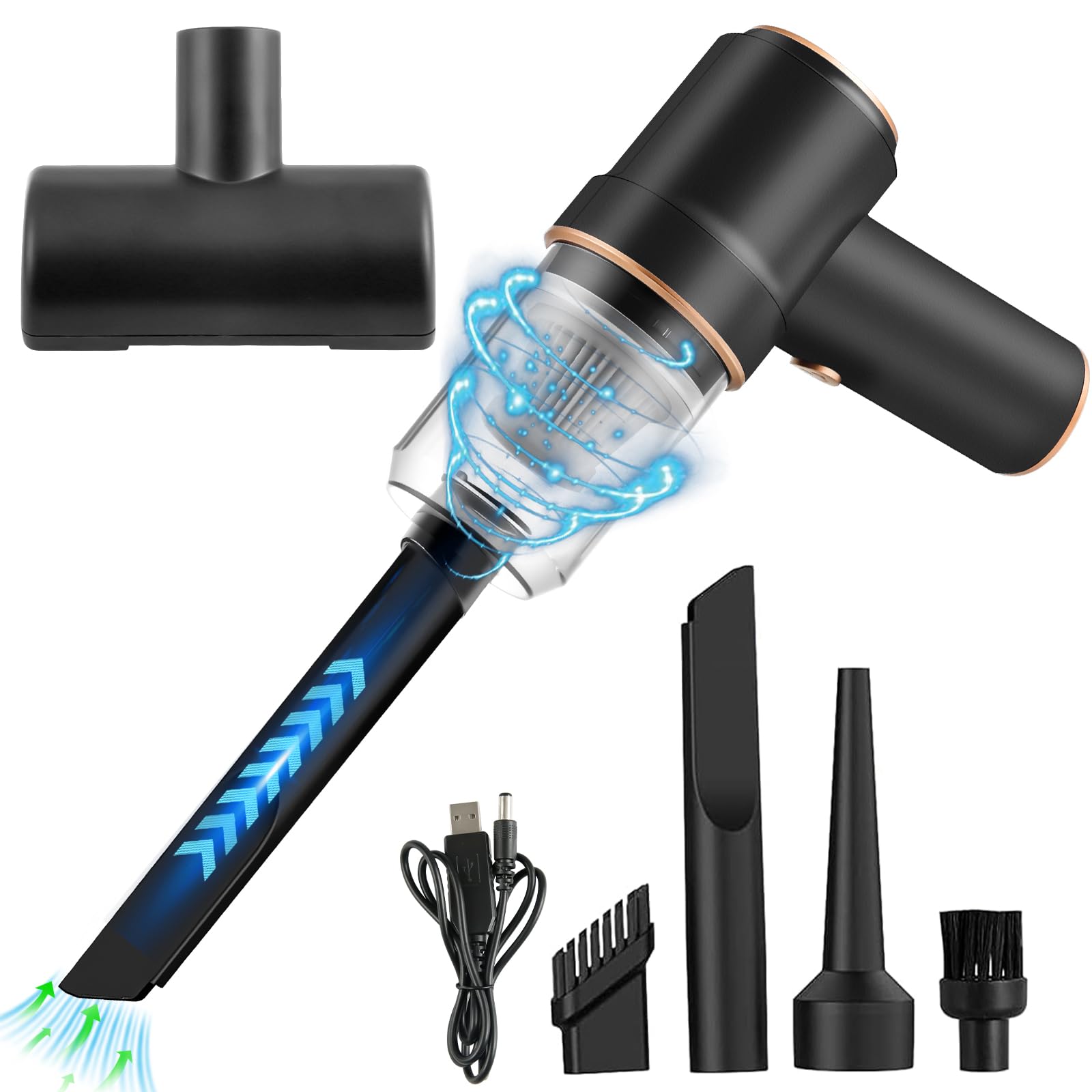 Comius Sharp Aspirador Coche, Aspiradora Sin Cable Coche, Purificador De Aire Eléctrico 3 En 1 con Cepillo De Limpieza, para Portátiles, Sofás, Coches, Equipos De Oficina (Negro)