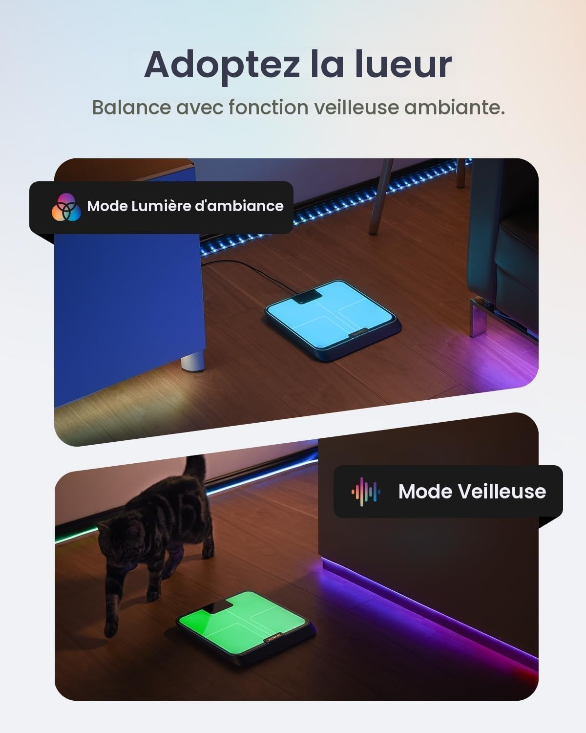 RENPHO Balance Pese Personne, Rappel de Pesée facile, Pese Personnes intelligent Bluetooth, Couleurs de Balance Personnalisables, Balance Connectée Rechargeable, Revêtement ITO, 13 Moniteurs de Santé