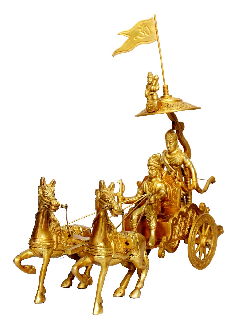 Metal Brass Mahabharat/Geeta Arjun Chariot (Rath) with Krishna & Hanuman: Sculpted in Solid Brass, Dimenssion (23 * 8 * 19) Cm, Weight : 1400 Gram