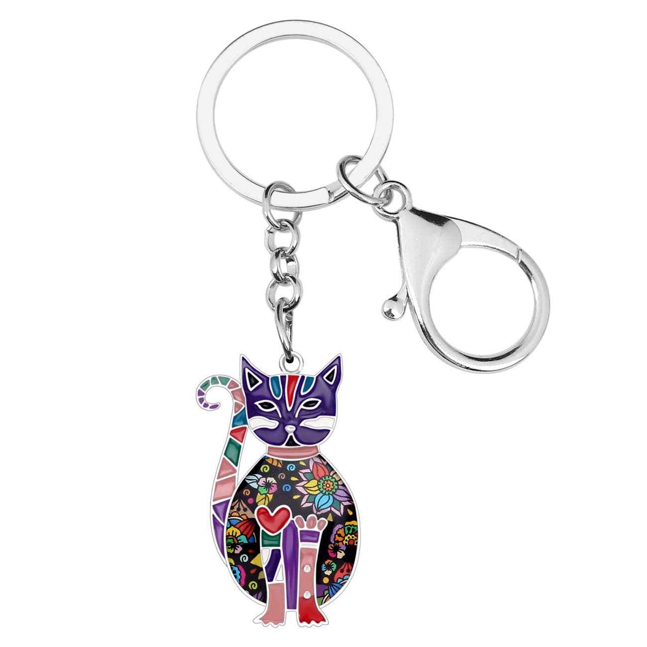 WEVENI Alloy Elegant Cat Keychain Accessories Kitten Jewelry Car Wallet Charms For Women Girls (Purple)
