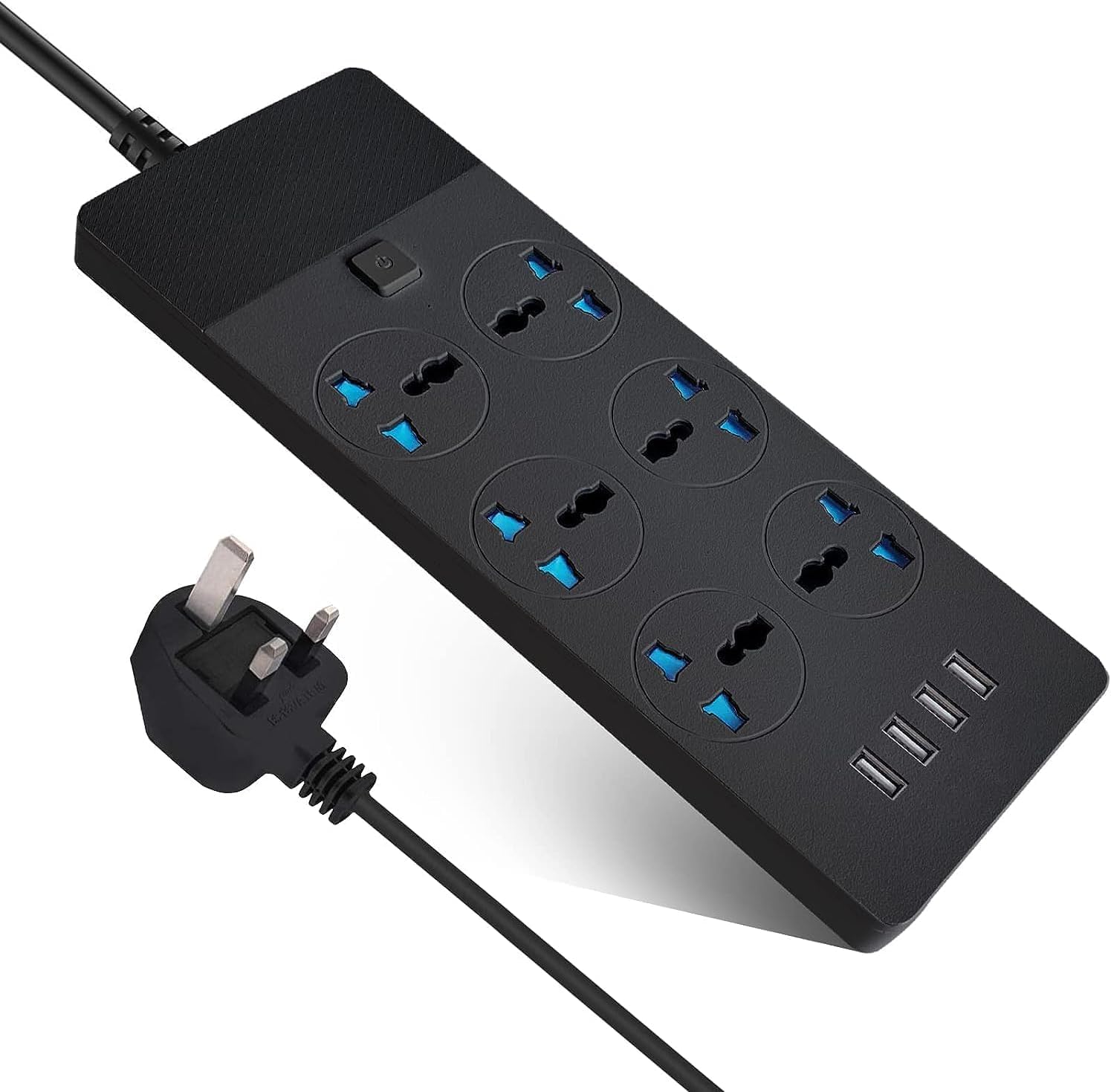 MASHAIM 5m Universal Extension Cord with 6 Outlets and 4 USB Ports, Power Strip with Surge Protection, Heavy Duty Universal Extension Lead - Black 5 Meter- (5m 6S 4U Uni)