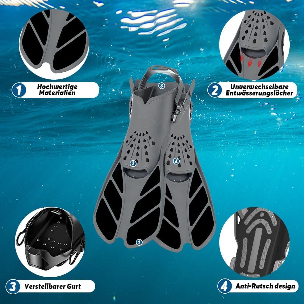 Aletas de Snorkel Ajustables Tallas 36-41 con Bolsa de Almacenamiento para Adultos y Niños