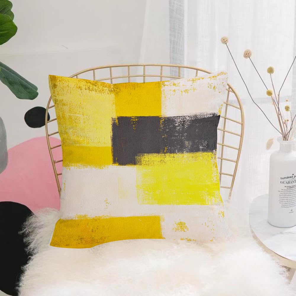 HYMSXW Cushion Cover,Throw Pillow Case Home Decorative for Living Room Bedroom Sofa Chair 20X20 Inch,Gray and yellow, abstract grunge style brushstrokes painting style, white anthr,Pillowcase 50X50cm