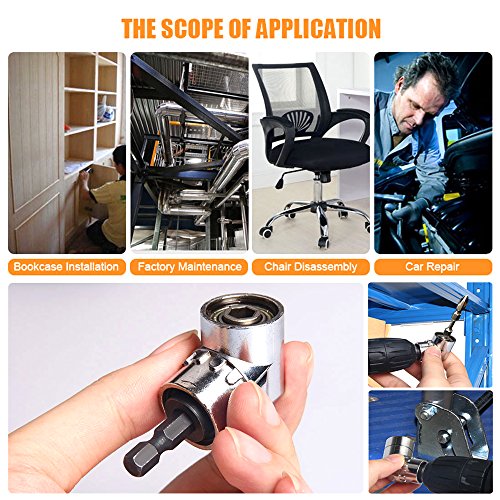 Cigotu Universal Socket, 7Mm-19Mm Multifunctional Cordless Ratchet Adapter Socket Wrench Set, Impact Grade Driver Sockets Adapter Extension Set, Screwdriver Set Hex Bit + 105 Degree Right Angle Drill #TOP2