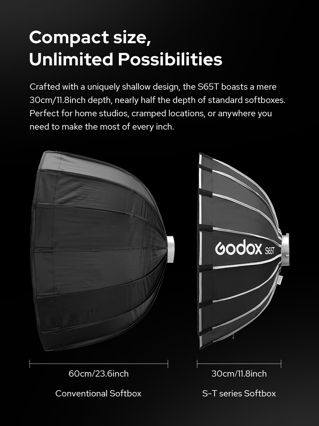 Godox S65T Quick Release Klappbarer Umbrella-Softbox 65CM mit Bowens-Anschluss, Soft-Light-Lösung für Studio & unterwegs