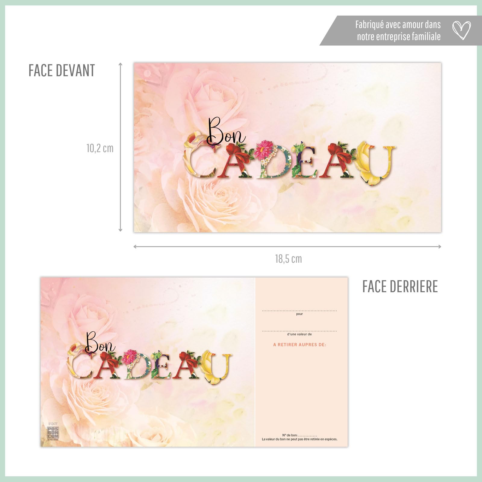 POS BON - 25 bons cadeaux à remplir avec enveloppe/nœud ruban - formulaires imprimés pour les magasins U1247F-2-25
