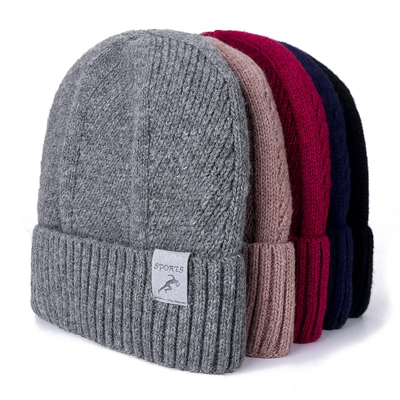 LEMITA Deportes etiqueta invierno sombreros para hombres Twist Design Warm Ski Beanie lana y algodón mezcla relajada sombrero de punto