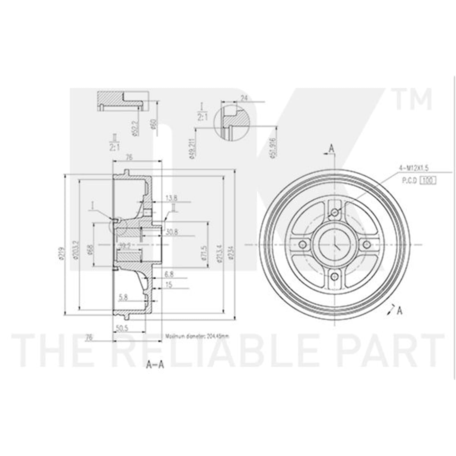 2x NK Ø 203mm Bremstrommeln Satz hinten | 2x 253936 Kompatibel mit Clio IV (bh_),clio IV Kasten/schrägheck (bh_)