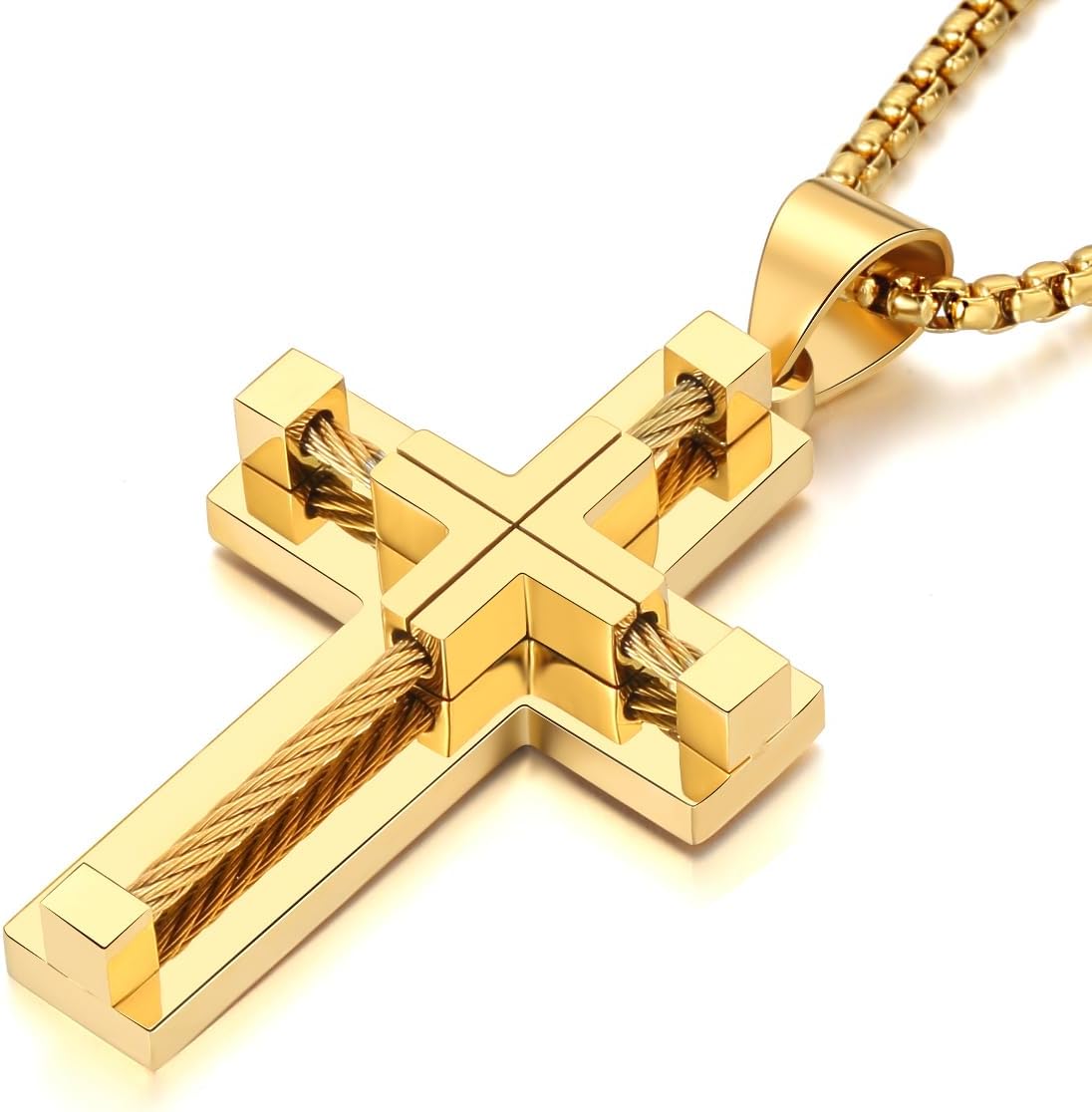 Cross Necklace for Men 316L Stainless Steel Big Jesus Christ Silver/Gold/Black Men's Cross Pendant Necklace Rolo Chain