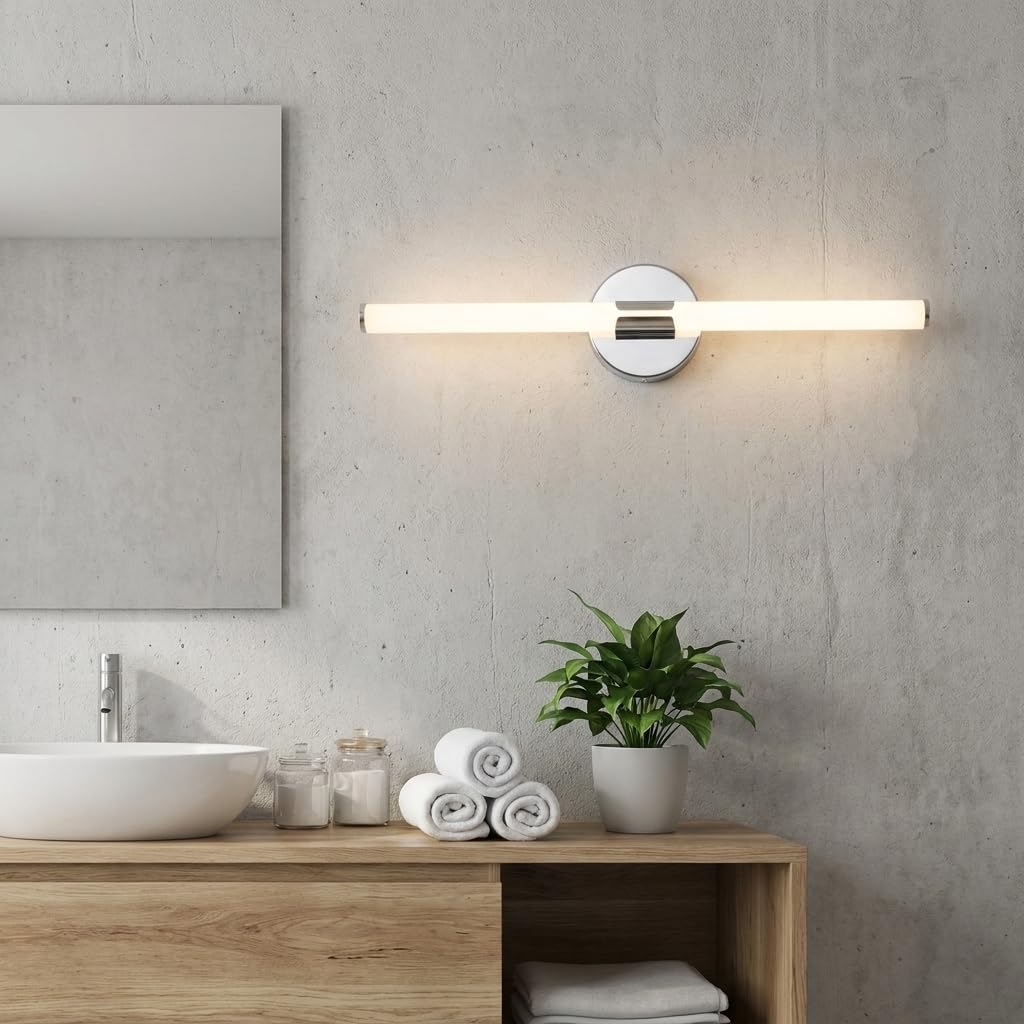 BARCELONA LED Aplique LED Baño Tubular 8W 720lm 60cm Cromo IP44 | Aplique LED 60cm, 8W 720lm, cromo, IP44 baño, luz neutra 4000K, aluminio resistente, instalación mural fácil