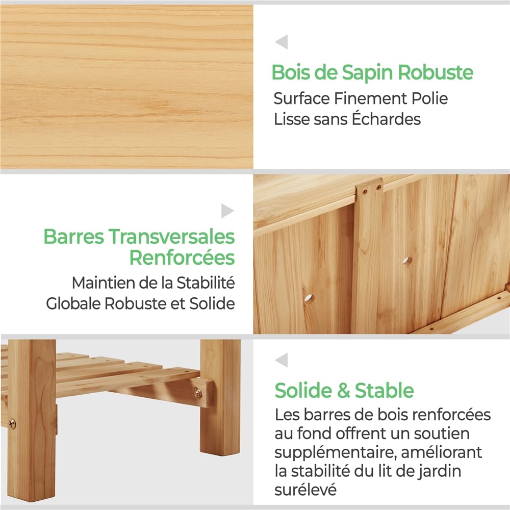 Yaheetech Carré Potager sur Pied en Bois avec Plateau Intérieur Extérieur Structure Ergonomique Trous de Drainage pour Balcon/Jardin
