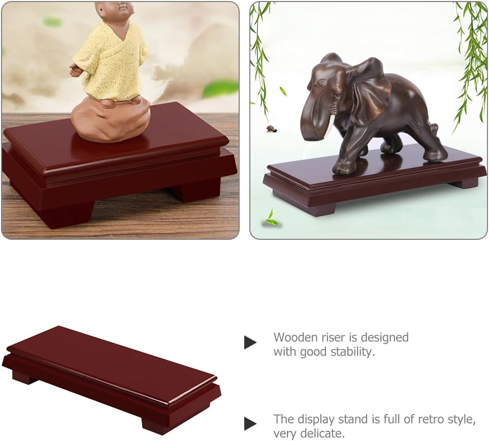 LOGOFUN Chinese Wooden Rosewood Carved Base Rectangular Antique Pedestal Vase Sculpture Display Stand for Home Accessories