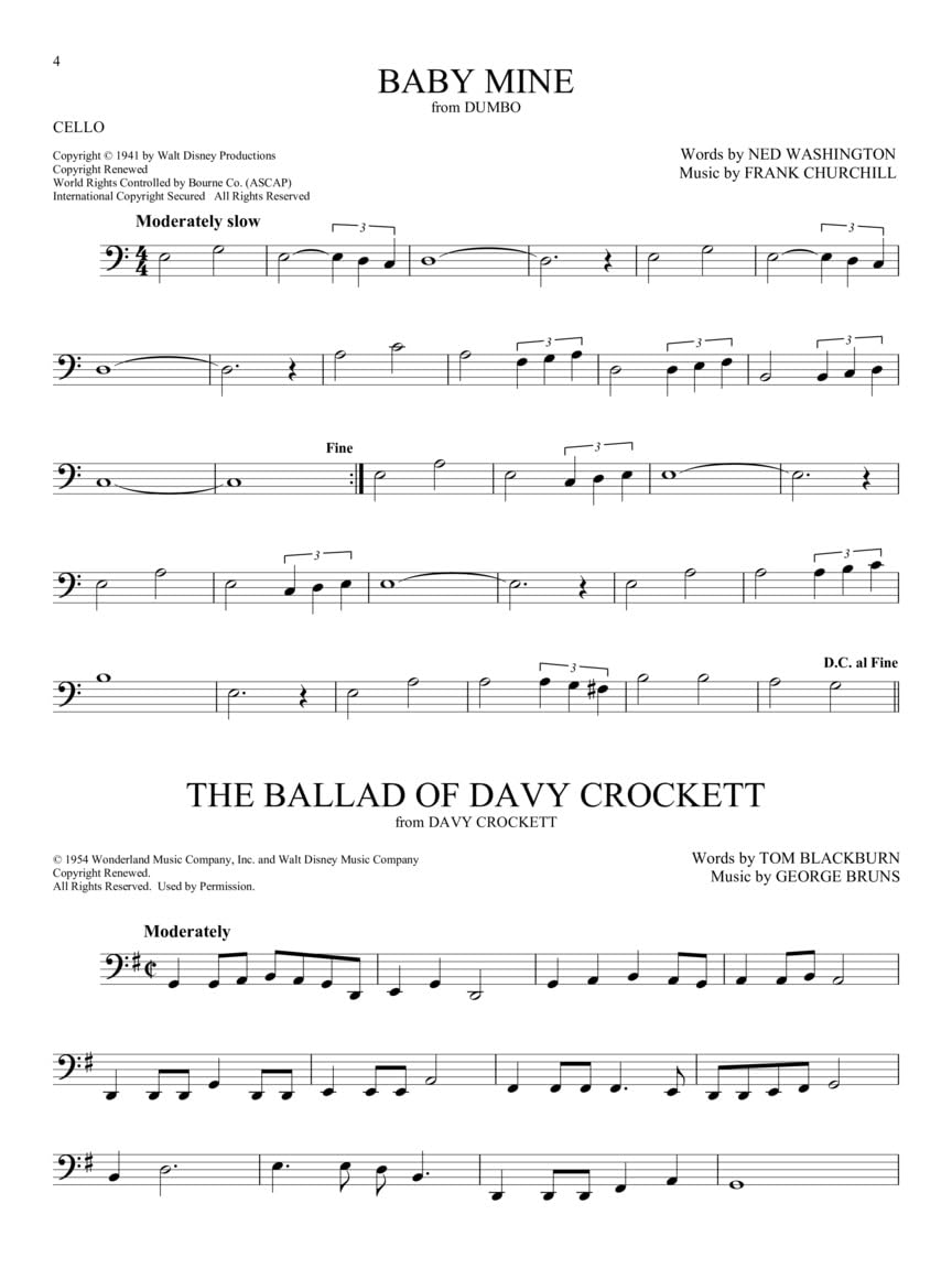 101 disney songs for cello - pour violoncelle