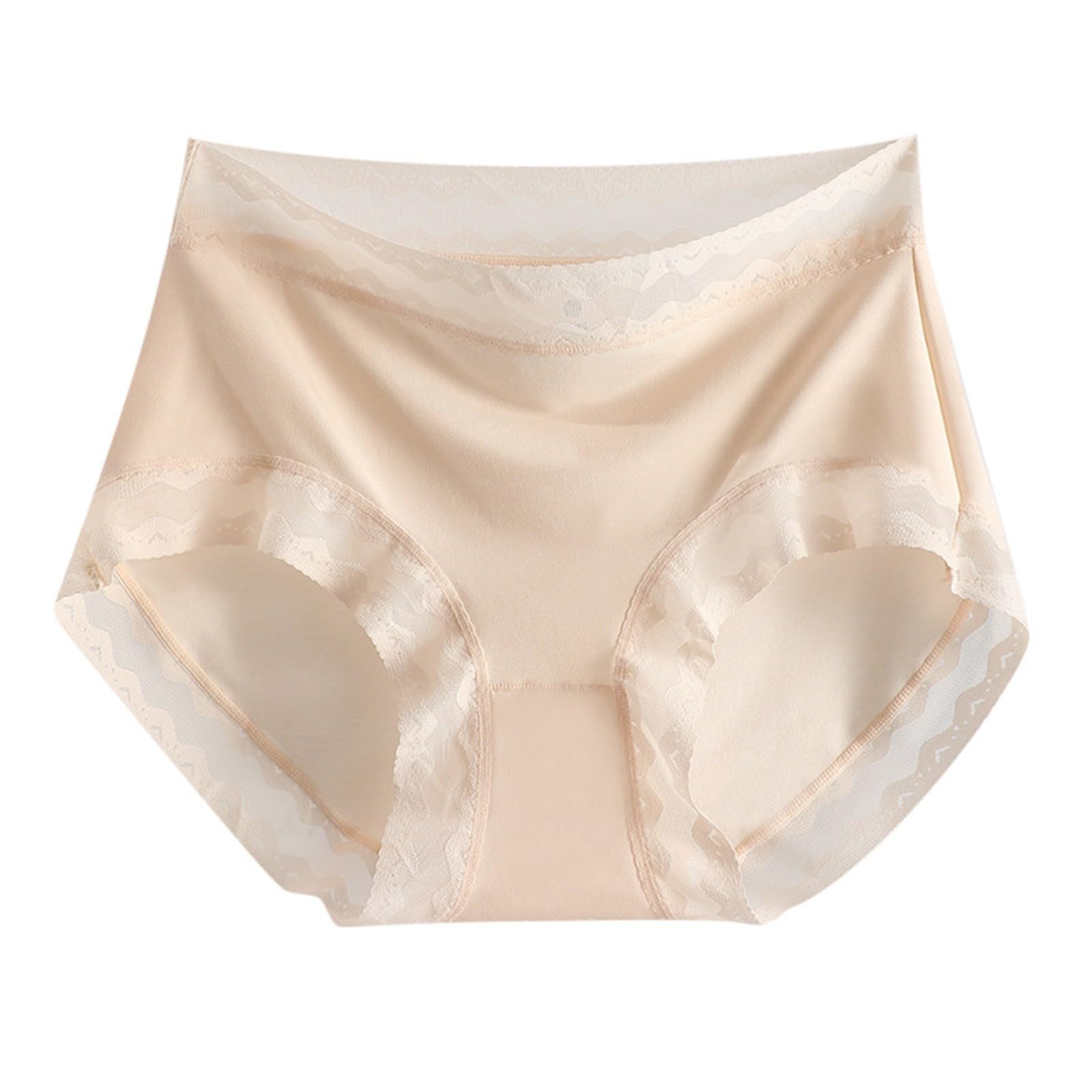 Women Solid Color Lace Mid Rise Breathable Polylactic Crotch Seamless Nude Briefs Underwear for Women