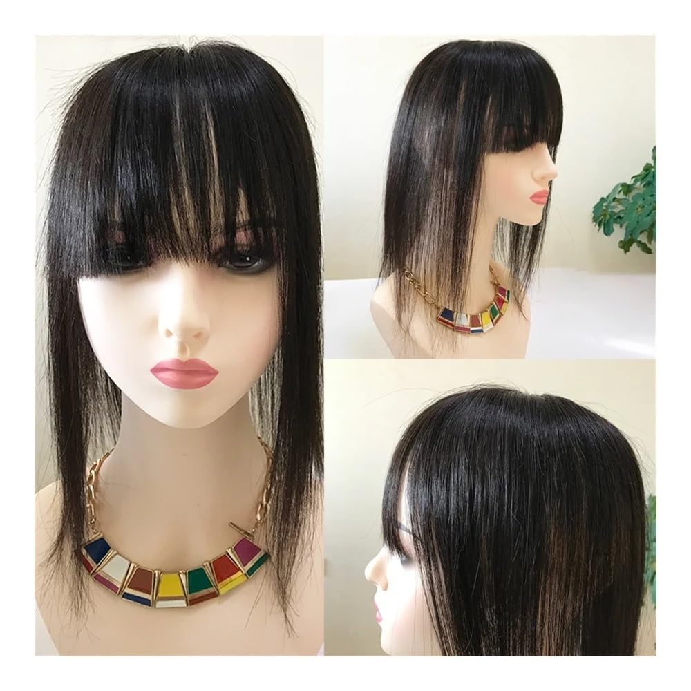 Clip for topper in pizzo svizzero nero for donne in posticci di capelli umani vergini(8 inches,9x14cm)