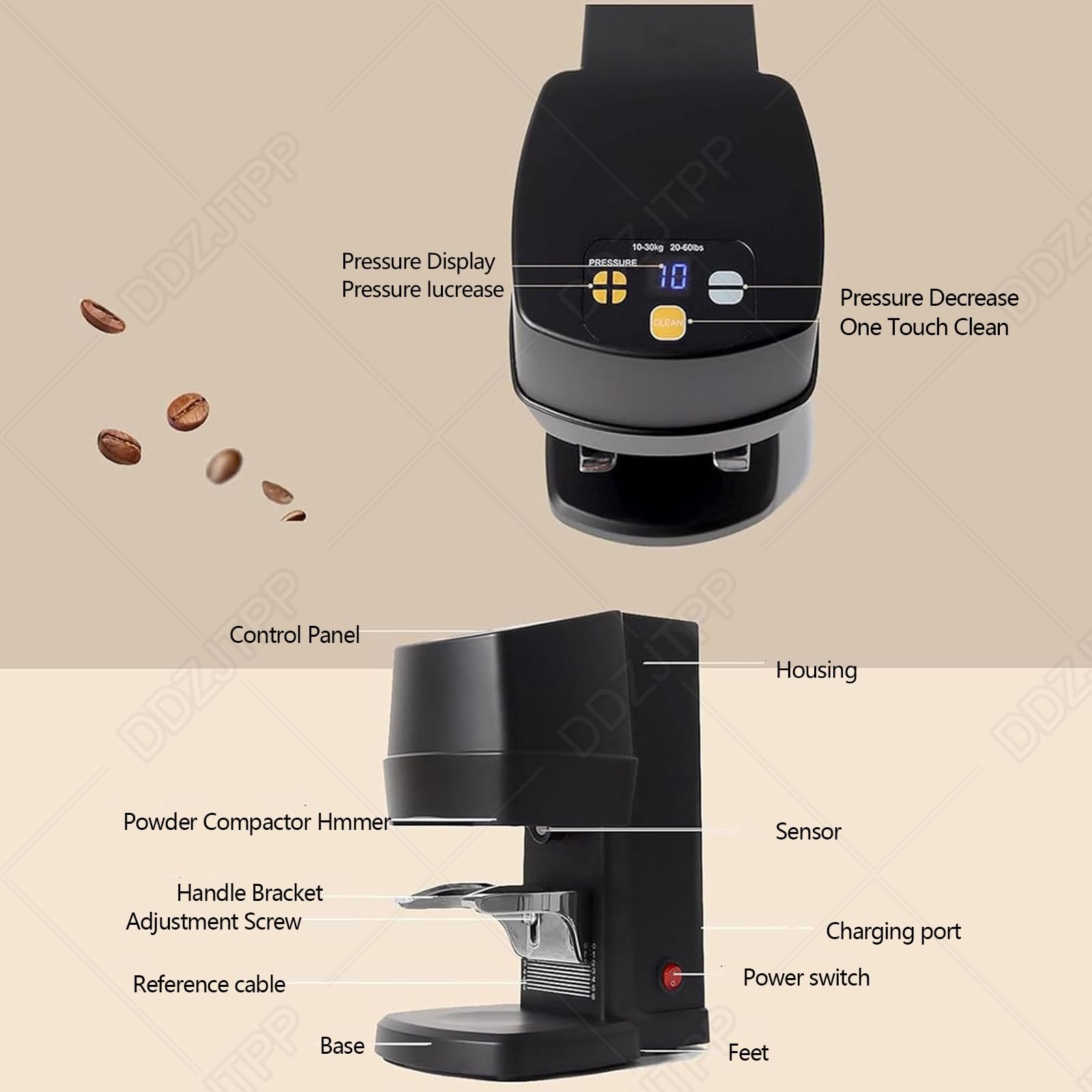 Automatyczny ubijak 100 W, elektryczny ubijak do kawy, nacisk 10-30 kg, automatyczna indukcja i prasa 58 mm, łatwy do czyszczenia, do kawiarni i użytku domowego