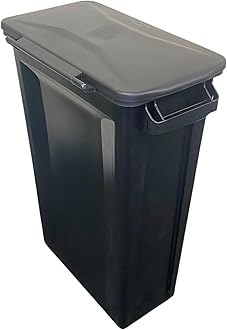 Chabrias Ltd 87 Litre Slim Bin Recycling Container, Space Saving Design, Rectangular for Home, Office, Kitchen – Commercial Product Vented Slim Waste Receptacle Bin (1, Black & Black Hinged Lid)