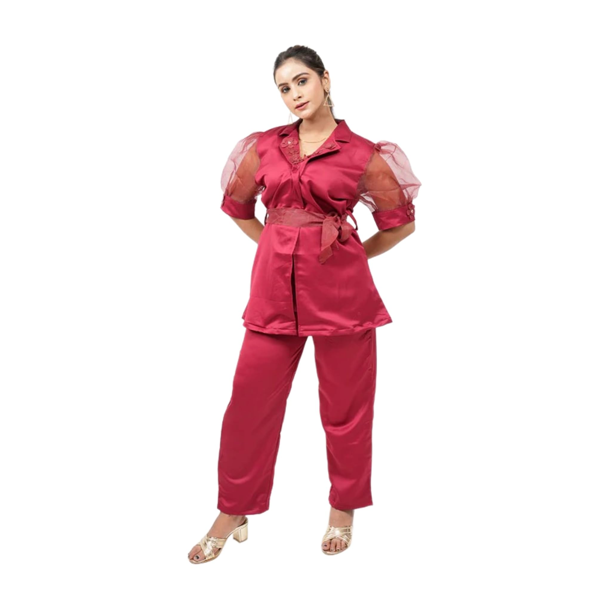 Women Top and Pant Set Stylish Casual Wear Two Piece Outfit Regular Fit Comfortable Fabric Trendy, Office, Travel Co-Ord Set Maroon-image-24