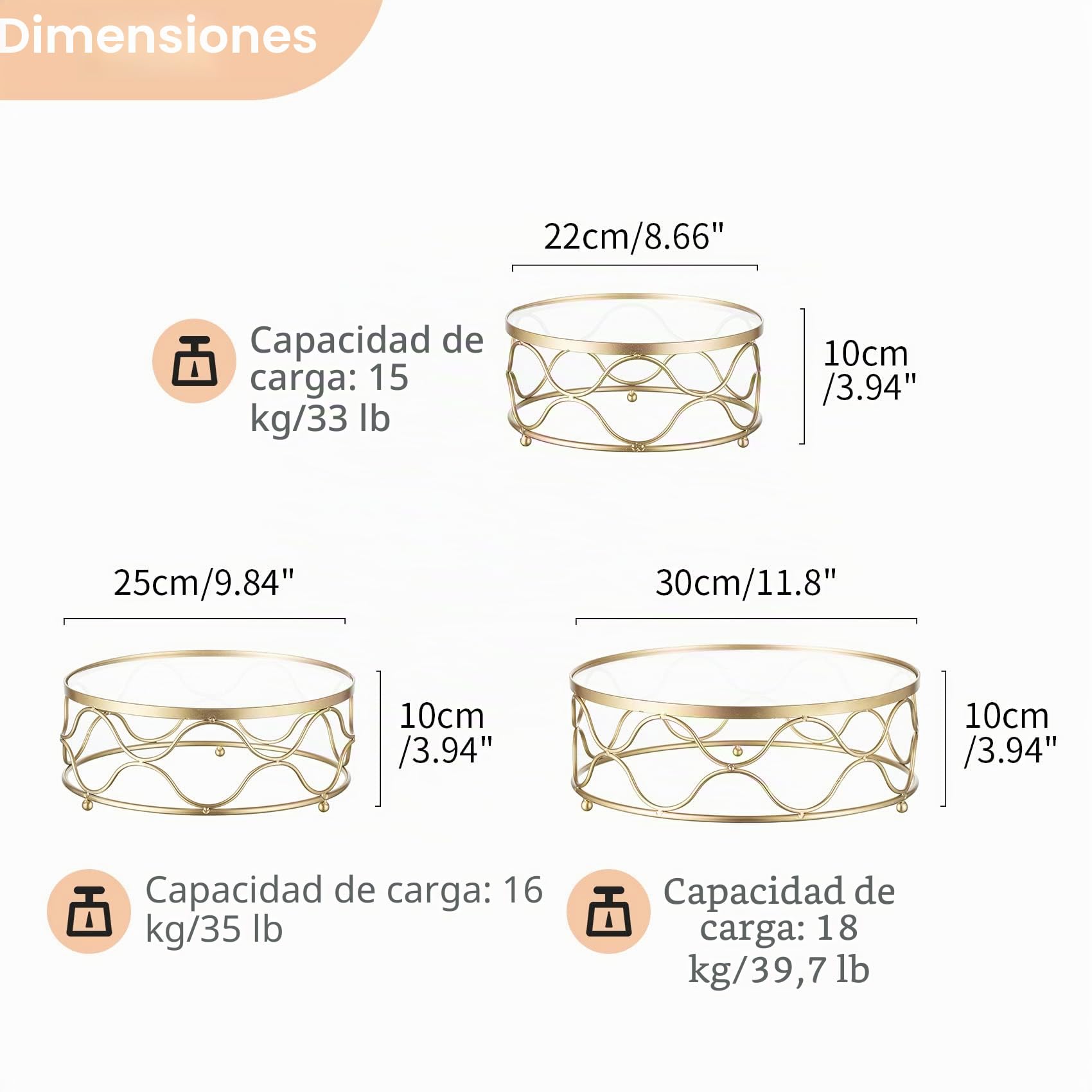 Nuptio Soporte de Torta de Oro Conjunto: 3 Piezas Redondas Cupcake Stands Boda Metal Postre Pantalla Tarde Té Taza Pasteles Bandeja para Bodas Fiesta Cumpleaños Navidad Cena Decoraciones de Mesa
