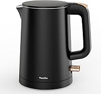 Yoochu 0.8L Small Electric Kettle 1000W Fast Boil Double Wall Cool Touch Stainless Steel Auto Shut-Off BPA-Free Black